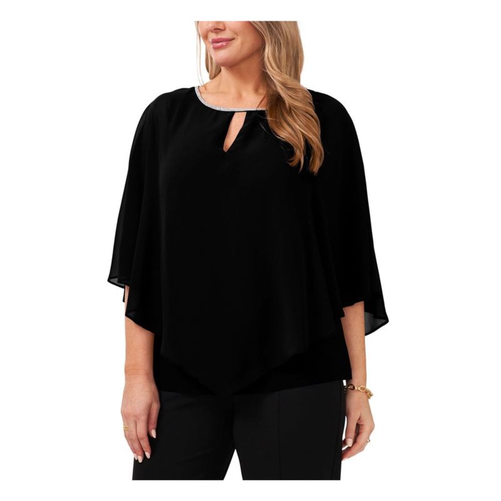 MSK WOMEN Womens Black Back Overlay Lined Flutter Sleeve Party Top Plus 3X
